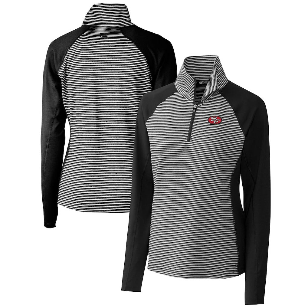 San Francisco 49ers Cutter & Buck Women's Throwback Logo Forge Tonal Stripe Stretch Half-Zip Pullover Top - Black Pullover