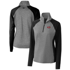San Francisco 49ers Cutter & Buck Women's Throwback Logo Forge Tonal Stripe Stretch Half-Zip Pullover Top - Black Pullover