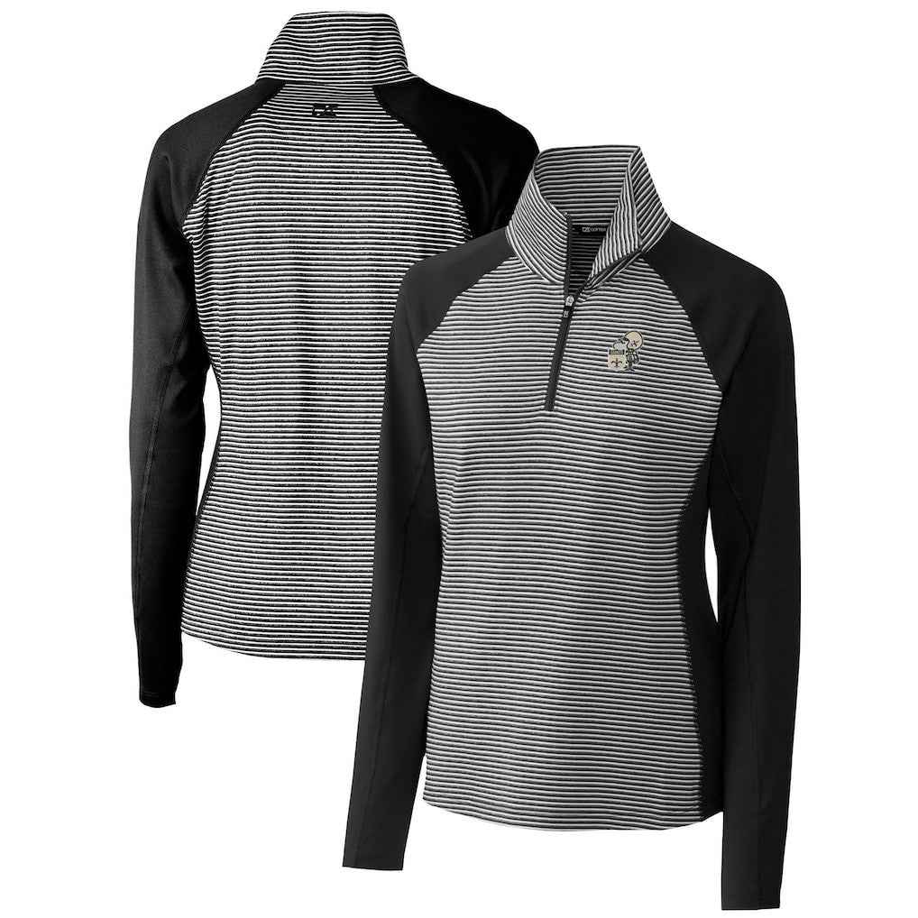 New Orleans Saints Cutter & Buck Women's Throwback Logo Forge Tonal Stripe Stretch Half-Zip Pullover Top - Black Pullover