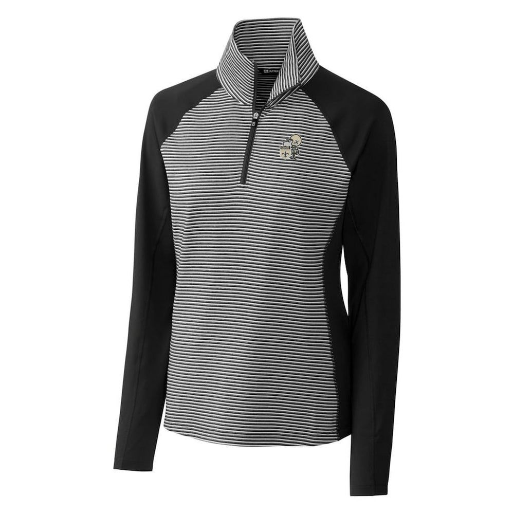 New Orleans Saints Cutter & Buck Women's Throwback Logo Forge Tonal Stripe Stretch Half-Zip Pullover Top - Black Pullover