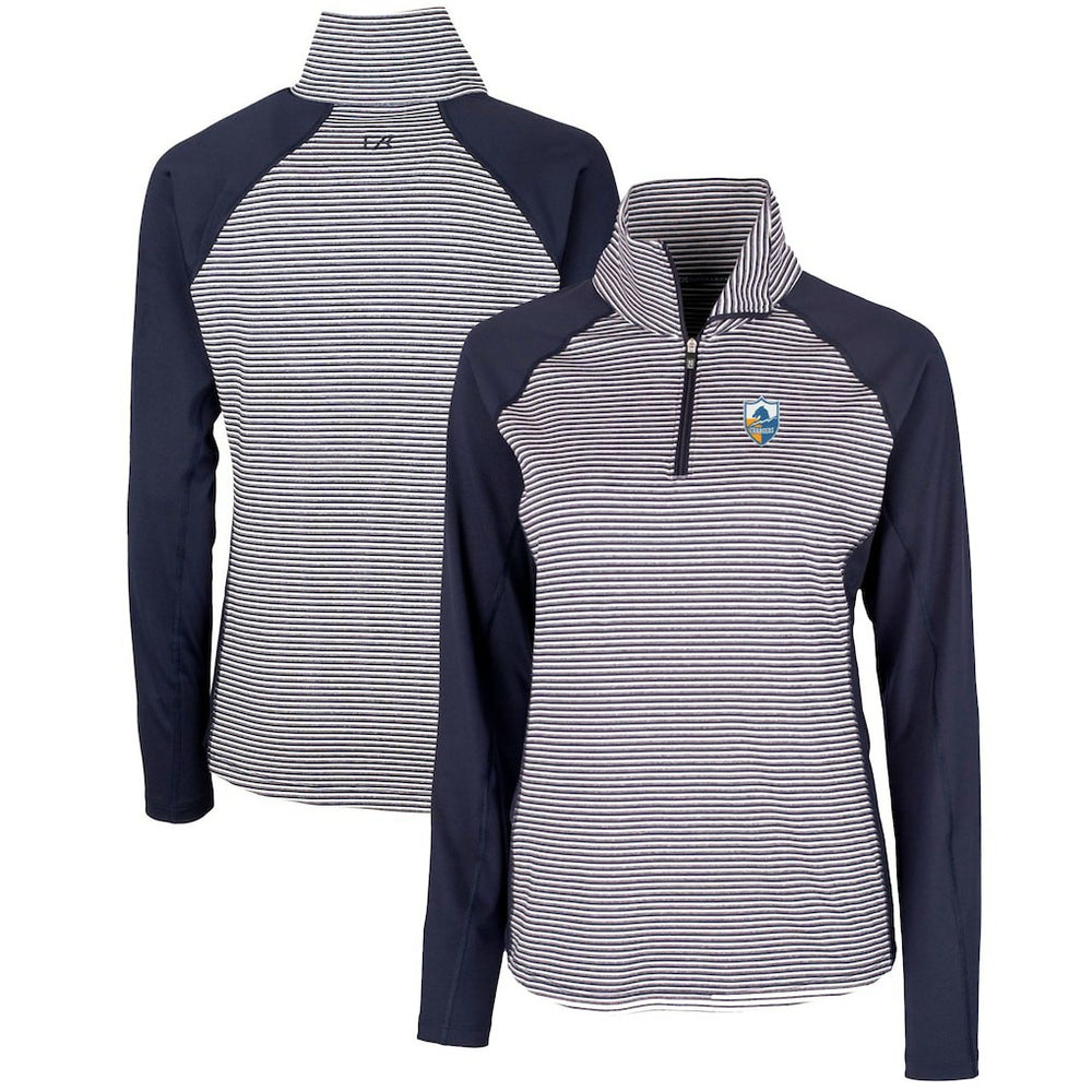Los Angeles Chargers Cutter & Buck Women's Throwback Logo Forge Tonal Stripe Stretch Half-Zip Pullover Top - Navy Pullover