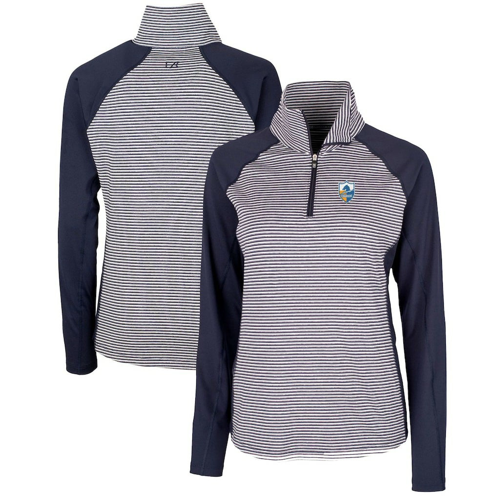 Los Angeles Chargers Cutter & Buck Women's Throwback Logo Forge Tonal Stripe Stretch Half-Zip Pullover Top - Navy Pullover