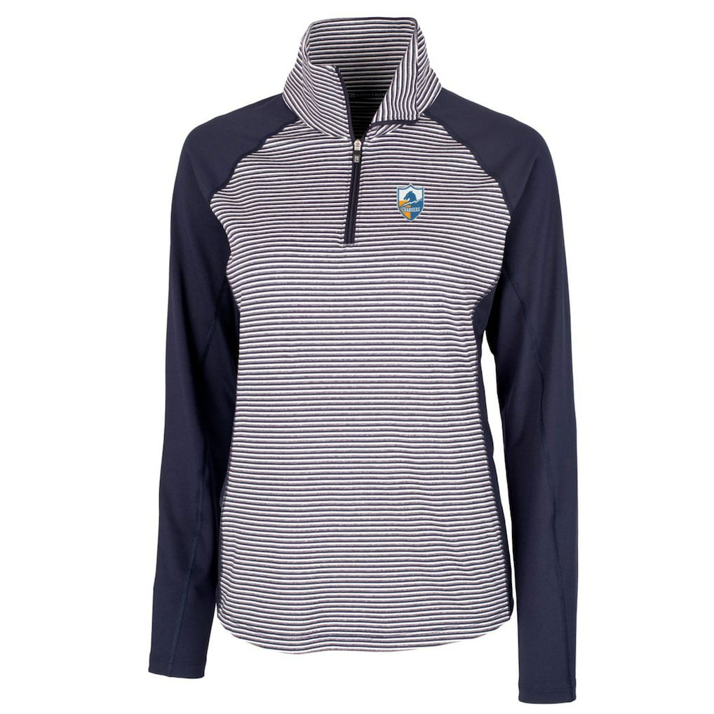 Los Angeles Chargers Cutter & Buck Women's Throwback Logo Forge Tonal Stripe Stretch Half-Zip Pullover Top - Navy Pullover