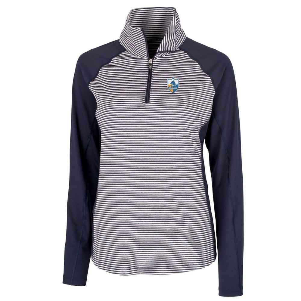 Los Angeles Chargers Cutter & Buck Women's Throwback Logo Forge Tonal Stripe Stretch Half-Zip Pullover Top - Navy Pullover