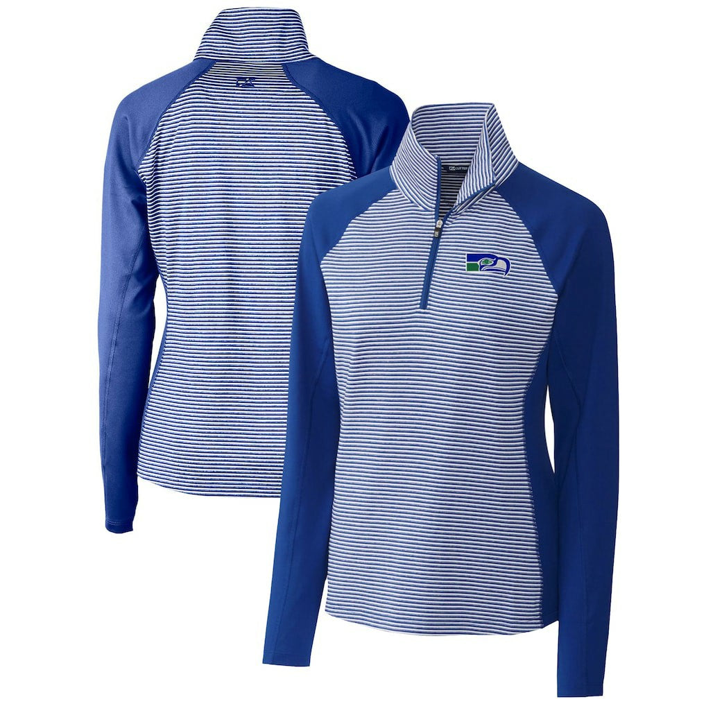 Seattle Seahawks Cutter & Buck Women's Throwback Logo Forge Tonal Stripe Stretch Half-Zip Pullover Top - Royal Pullover