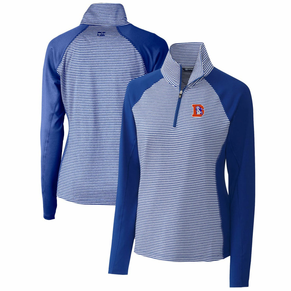 Denver Broncos Cutter & Buck Women's Throwback Logo Forge Tonal Stripe Stretch Half-Zip Pullover Top - Royal Pullover