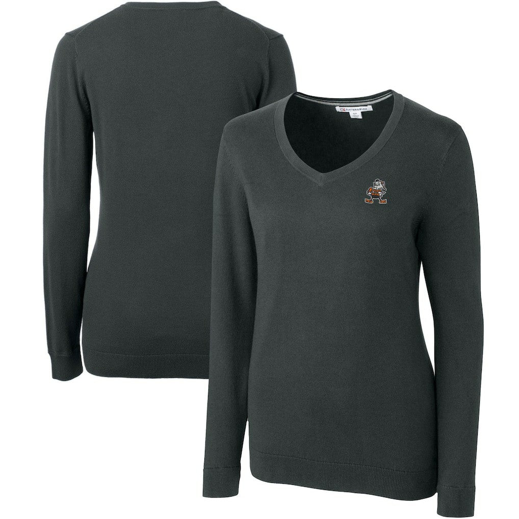 Cleveland Browns Cutter & Buck Women's Throwback Logo Lakemont Tri-Blend V-Neck Sweater - Heather Charcoal