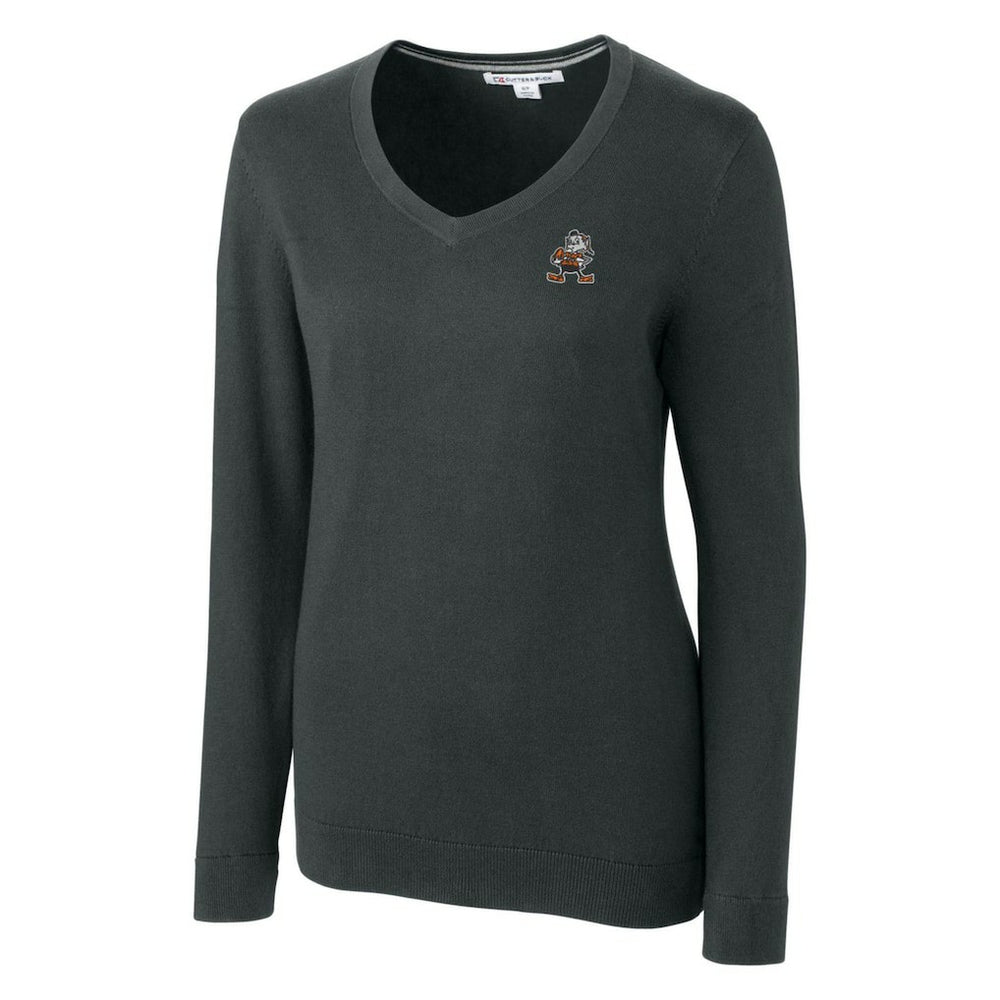 Cleveland Browns Cutter & Buck Women's Throwback Logo Lakemont Tri-Blend V-Neck Sweater - Heather Charcoal