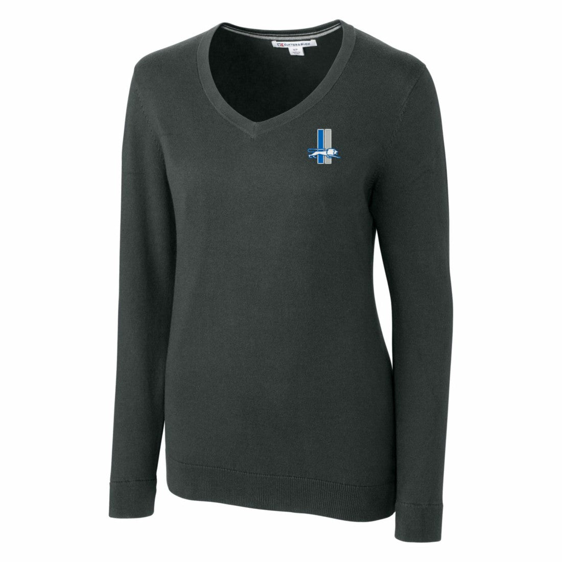 Detroit Lions Cutter & Buck Women's Throwback Logo Lakemont Tri-Blend V-Neck Sweater - Heather Charcoal