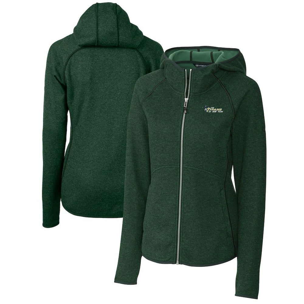New York Jets Cutter & Buck Women's Throwback Logo Mainsail Full-Zip Jacket - Heather Green Jackets