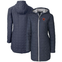 Chicago Bears Cutter & Buck Women's Throwback Logo Rainier Primaloft Eco Full-Zip Hoodie Long Coat - Heather Navy Hoodies