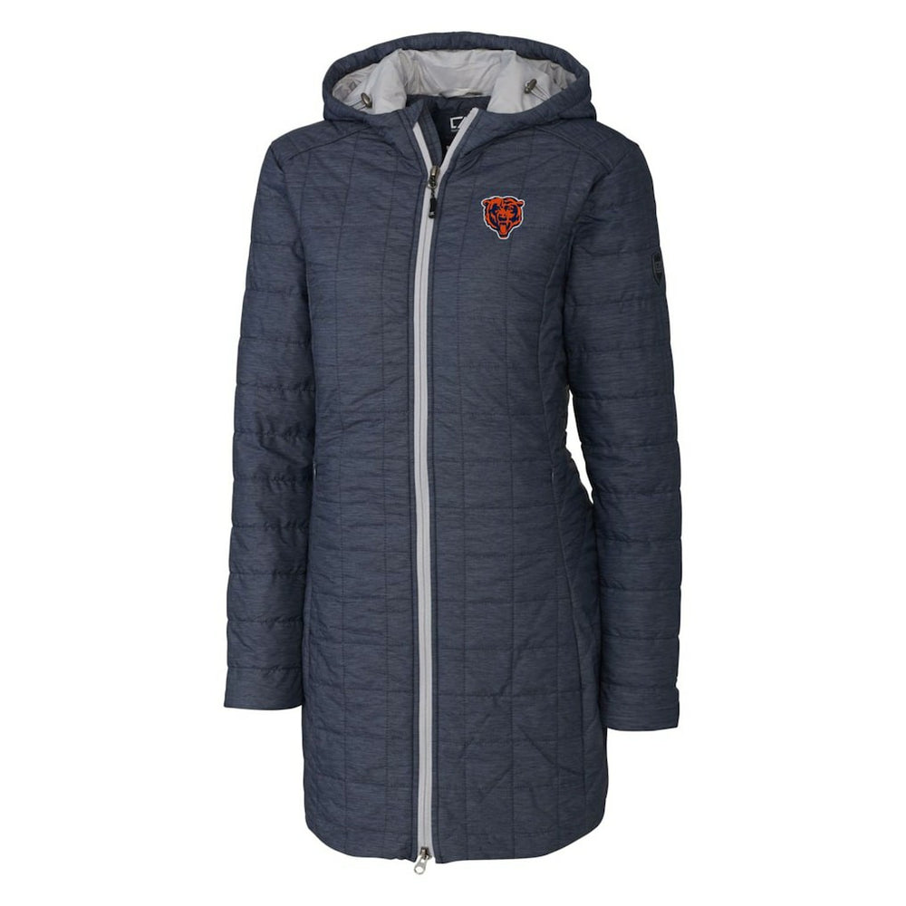 Chicago Bears Cutter & Buck Women's Throwback Logo Rainier Primaloft Eco Full-Zip Hoodie Long Coat - Heather Navy Hoodies