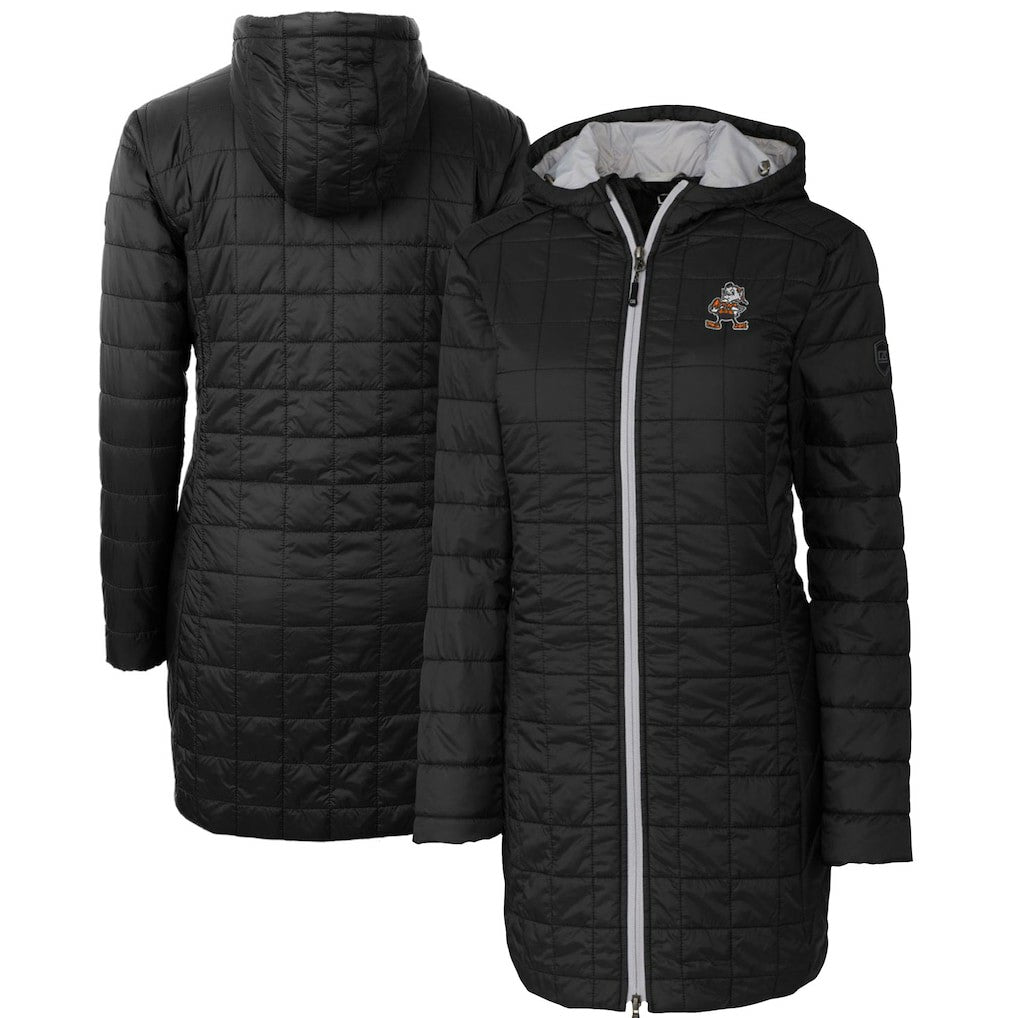 Cleveland Browns Cutter & Buck Women's Throwback Logo Rainier Primaloft Eco Full-Zip Hoodie Long Coat - Black Hoodies