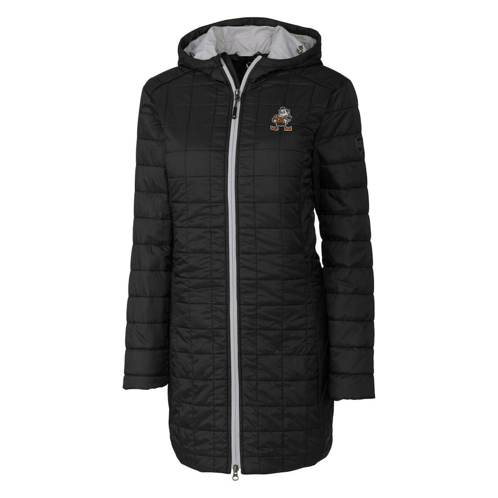 Cleveland Browns Cutter & Buck Women's Throwback Logo Rainier Primaloft Eco Full-Zip Hoodie Long Coat - Black Hoodies