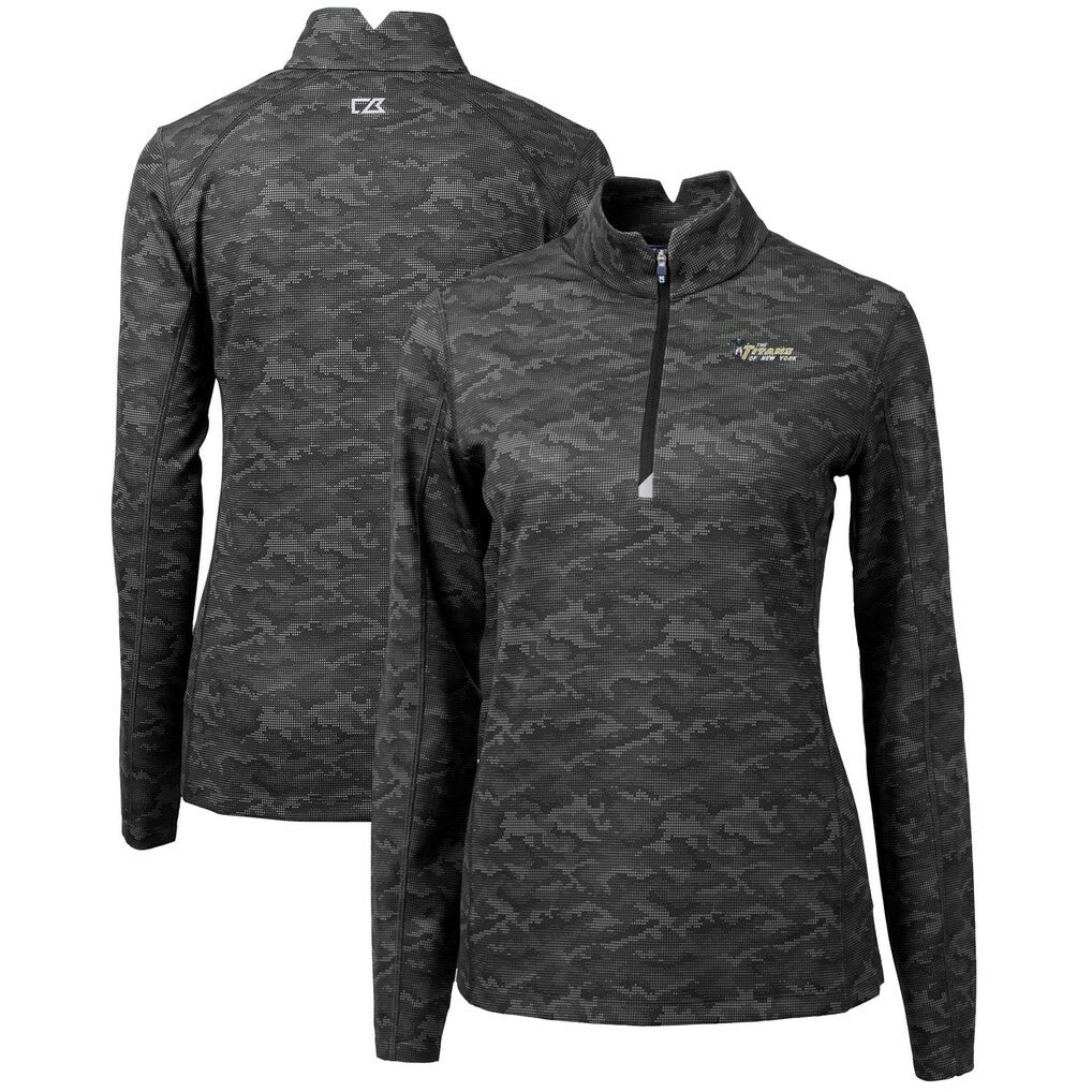 New York Jets Cutter & Buck Women's Throwback Logo Traverse Camo Quarter-Zip Pullover Top - Black Pullover