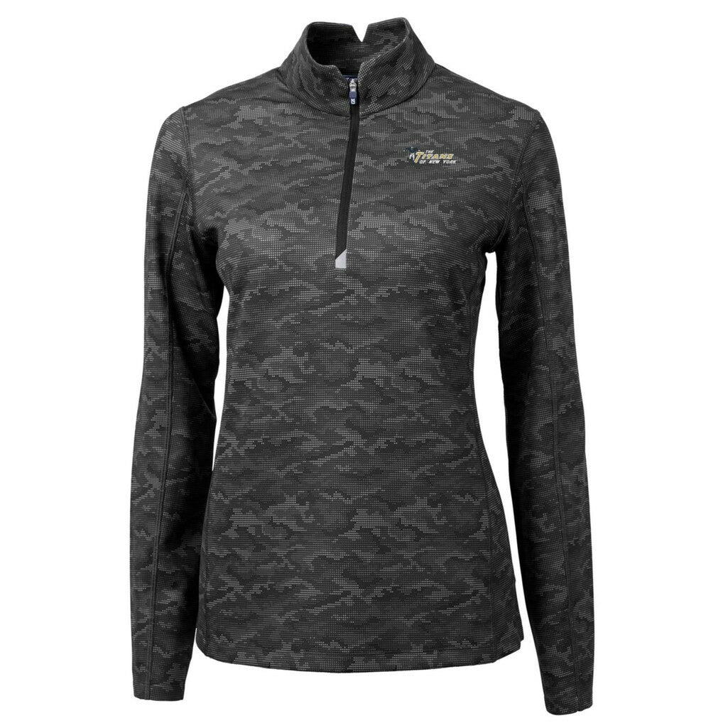New York Jets Cutter & Buck Women's Throwback Logo Traverse Camo Quarter-Zip Pullover Top - Black Pullover