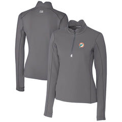 Miami Dolphins Cutter & Buck Women's Throwback Logo Traverse Stretch Quarter-Zip Pullover Top - Steel Pullover