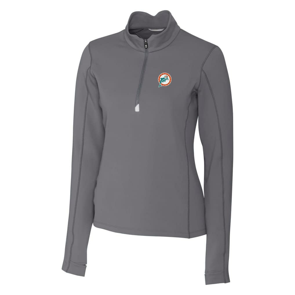 Miami Dolphins Cutter & Buck Women's Throwback Logo Traverse Stretch Quarter-Zip Pullover Top - Steel Pullover