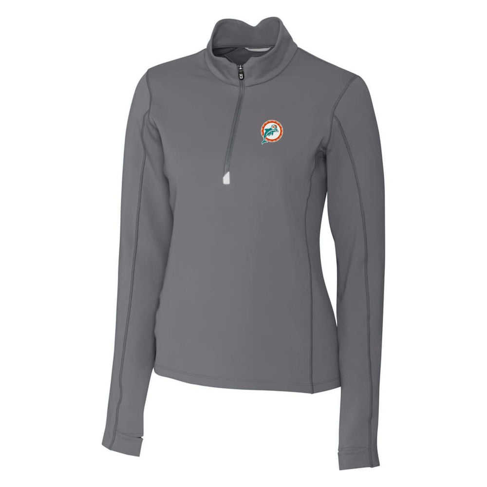 Miami Dolphins Cutter & Buck Women's Throwback Logo Traverse Stretch Quarter-Zip Pullover Top - Steel Pullover