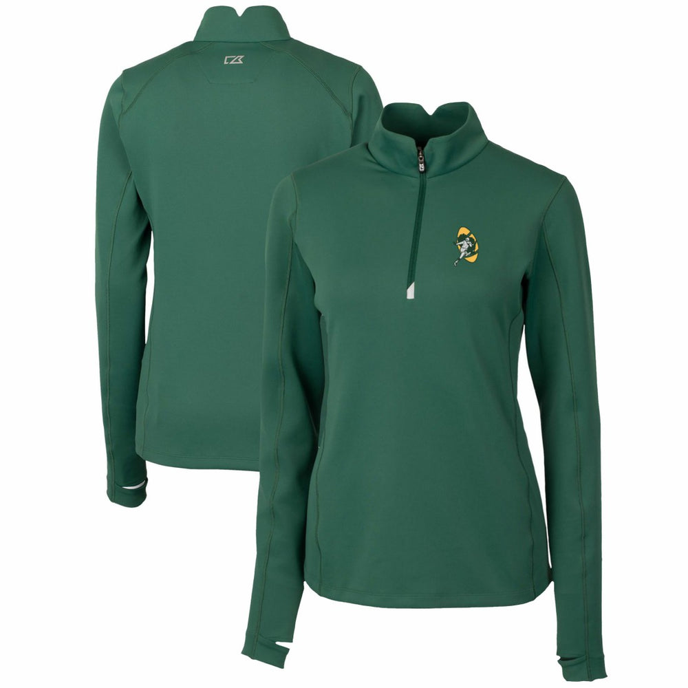 Green Bay Packers Cutter & Buck Women's Throwback Logo Traverse Stretch Quarter-Zip Pullover Top - Green Pullover