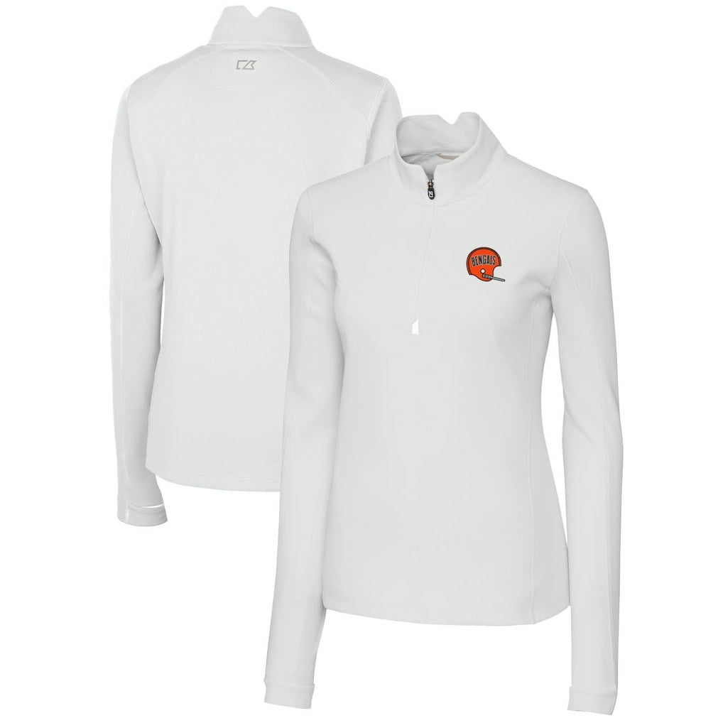 Cincinnati Bengals Cutter & Buck Women's Throwback Logo Traverse Stretch Quarter-Zip Pullover Top - White Pullover