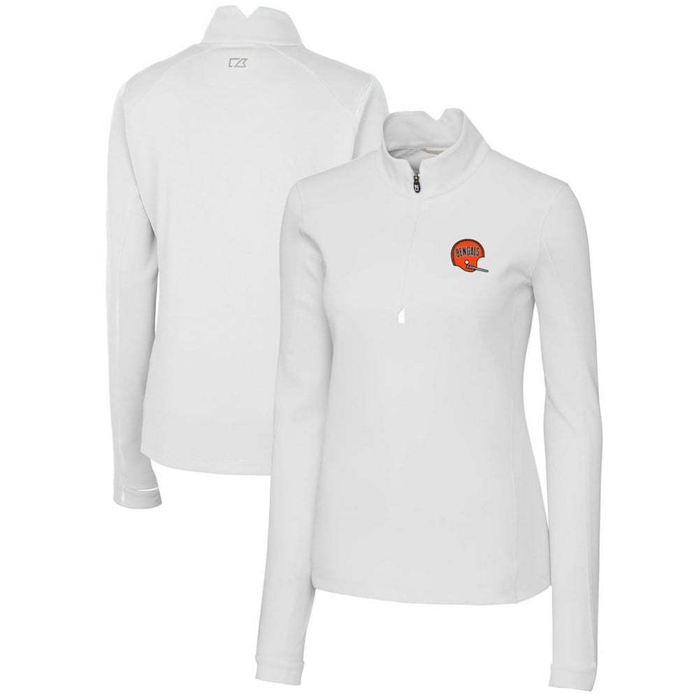 Cincinnati Bengals Cutter & Buck Women's Throwback Logo Traverse Stretch Quarter-Zip Pullover Top - White Pullover