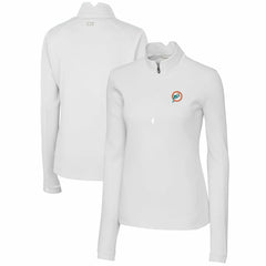 Miami Dolphins Cutter & Buck Women's Throwback Logo Traverse Stretch Quarter-Zip Pullover Top - White Pullover