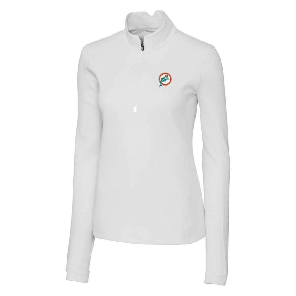 Miami Dolphins Cutter & Buck Women's Throwback Logo Traverse Stretch Quarter-Zip Pullover Top - White Pullover