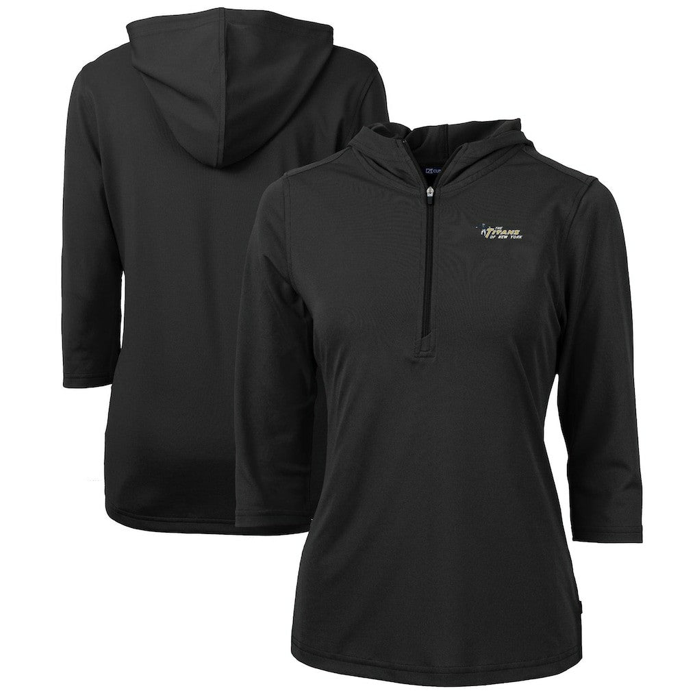 New York Jets Cutter & Buck Women's Throwback Logo Virtue Eco Pique 3/4 Sleeve Half-Zip Pullover Hoodie - Black Hoodies