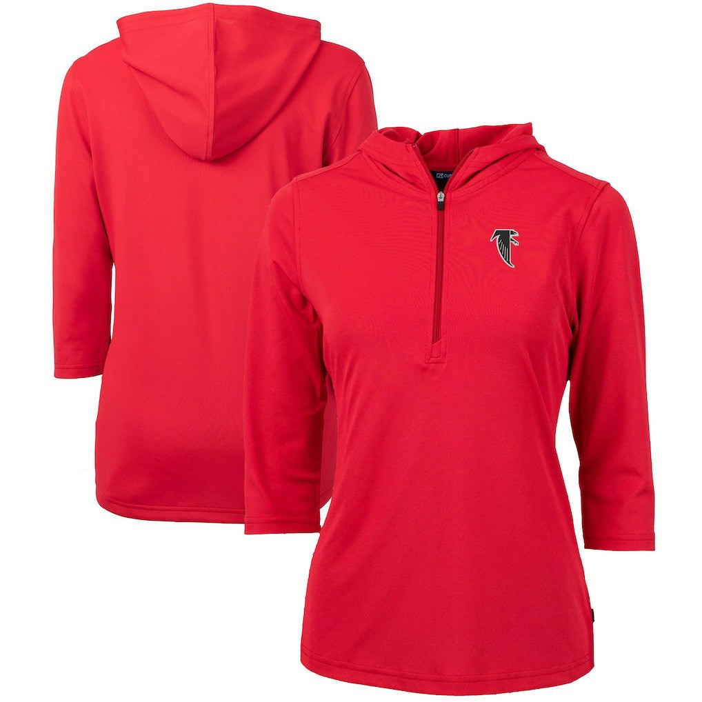 Atlanta Falcons Cutter & Buck Women's Throwback Logo Virtue Eco Pique 3/4 Sleeve Half-Zip Pullover Hoodie - Red Hoodies