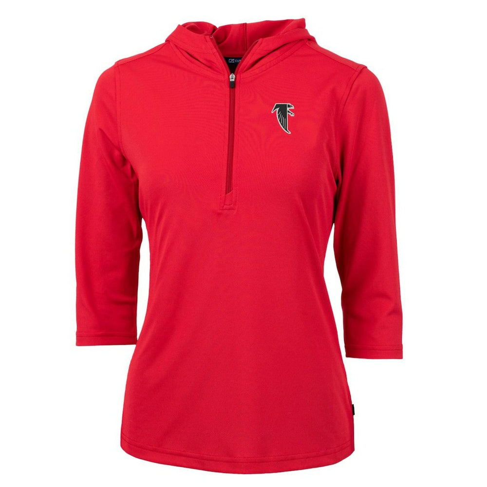 Atlanta Falcons Cutter & Buck Women's Throwback Logo Virtue Eco Pique 3/4 Sleeve Half-Zip Pullover Hoodie - Red Hoodies
