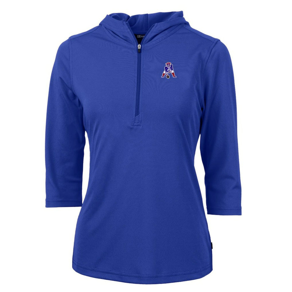 New England Patriots Cutter & Buck Women's Throwback Logo Virtue Eco Pique 3/4 Sleeve Half-Zip Pullover Hoodie - Royal Hoodies