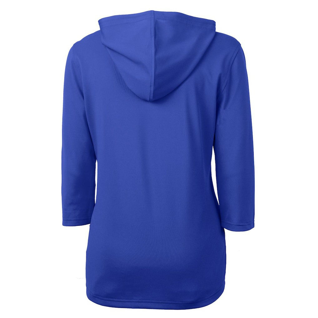 New England Patriots Cutter & Buck Women's Throwback Logo Virtue Eco Pique 3/4 Sleeve Half-Zip Pullover Hoodie - Royal Hoodies