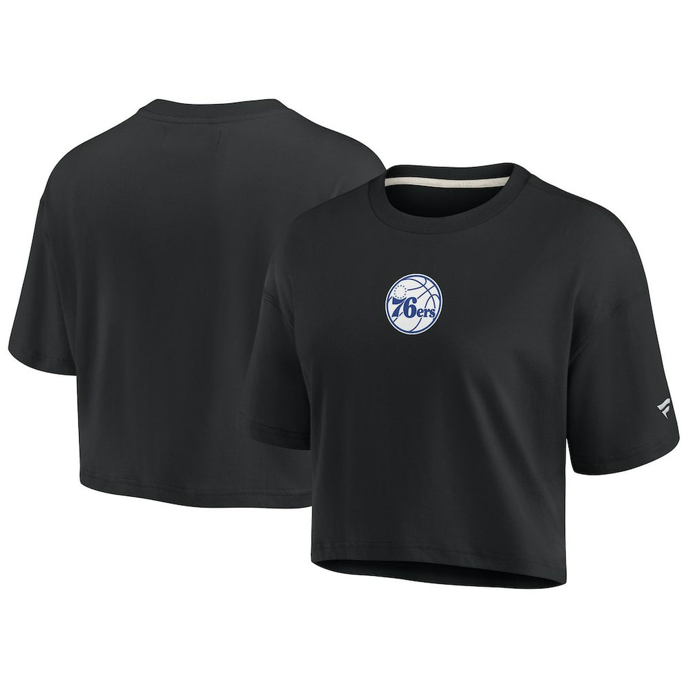 Philadelphia 76ers Women's Elements Super Soft Boxy Cropped T-Shirt Black - Fanatics