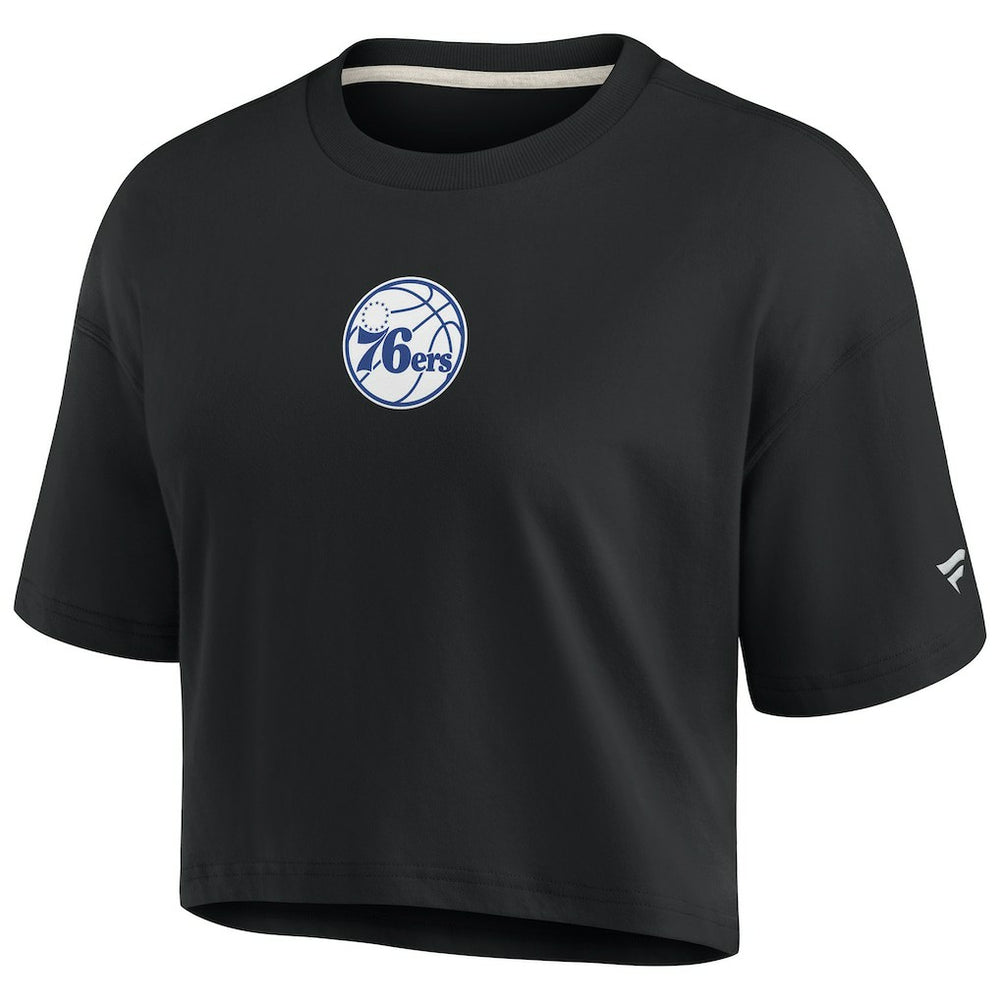 Philadelphia 76ers Women's Elements Super Soft Boxy Cropped T-Shirt Black - Fanatics
