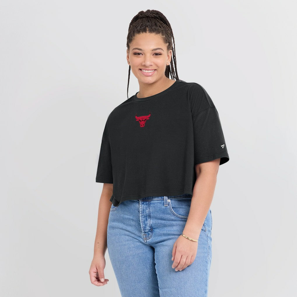 Chicago Bulls Women's Elements Super Soft Boxy Cropped T-Shirt Black - Fanatics