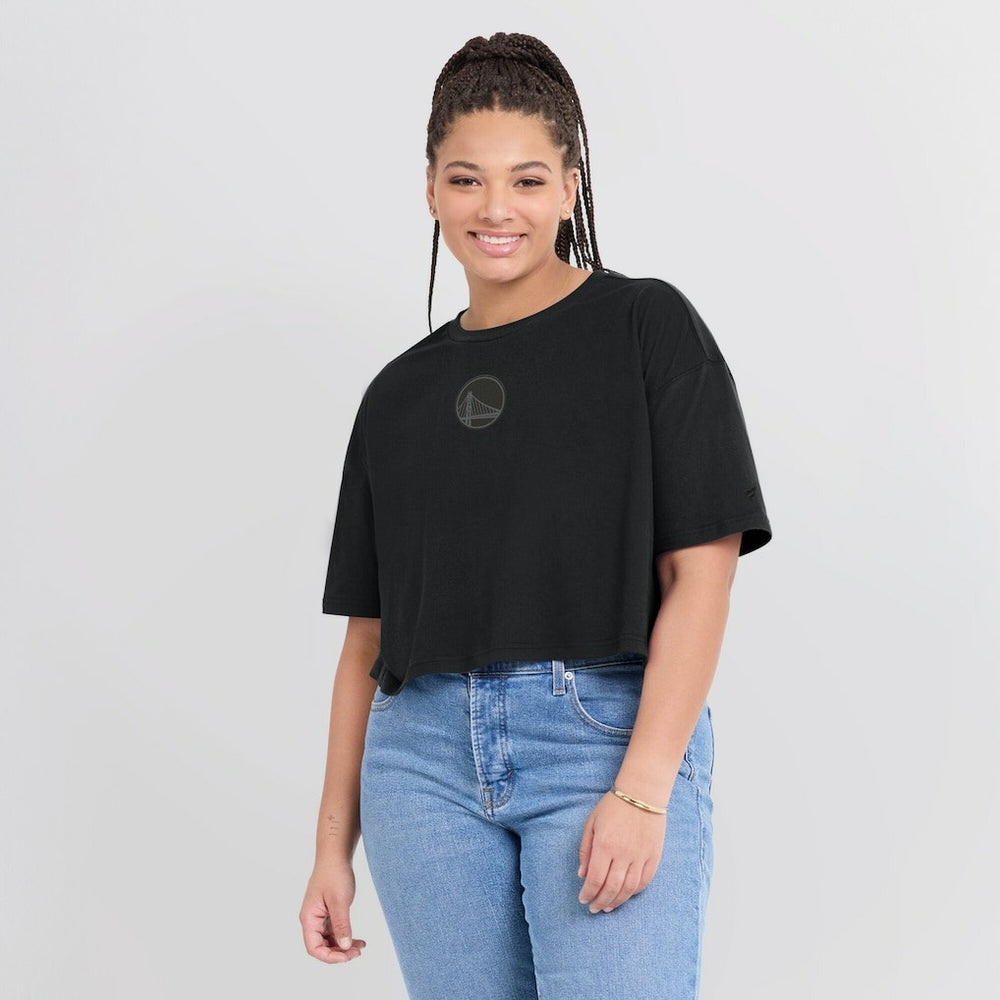 Golden State Warriors Women's Elements Super Soft Boxy Cropped T-Shirt Black - Fanatics outlet