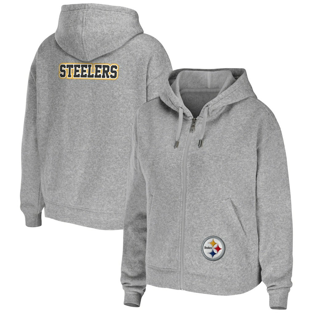 Pittsburgh Steelers WEAR by Erin Andrews Women's Team Full-Zip Hoodie - Heathered Gray Hoodies