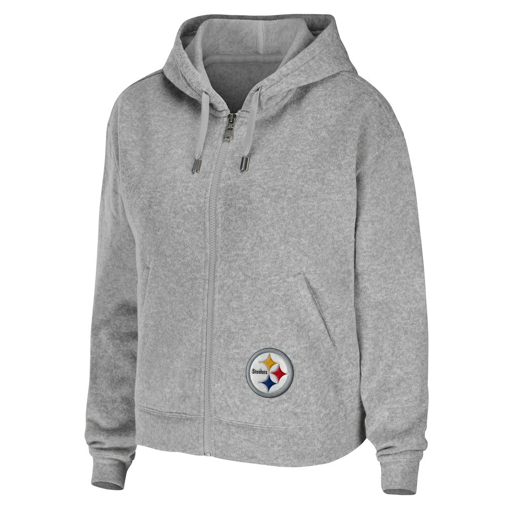 Pittsburgh Steelers WEAR by Erin Andrews Women's Team Full-Zip Hoodie - Heathered Gray Hoodies