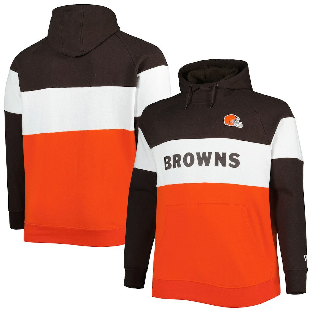 Cleveland Browns New Era Big & Tall Current Colorblock Raglan Fleece Pullover Hoodie - Orange/Brown Hoodies