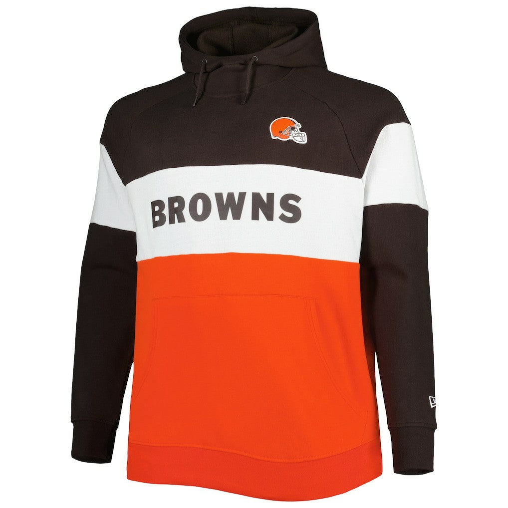 Cleveland Browns New Era Big & Tall Current Colorblock Raglan Fleece Pullover Hoodie - Orange/Brown Hoodies