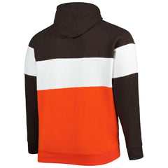 Cleveland Browns New Era Big & Tall Current Colorblock Raglan Fleece Pullover Hoodie - Orange/Brown Hoodies
