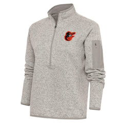 Baltimore Orioles Antigua Women's Logo Fortune Quarter-Zip Pullover Jacket - Oatmeal Jackets