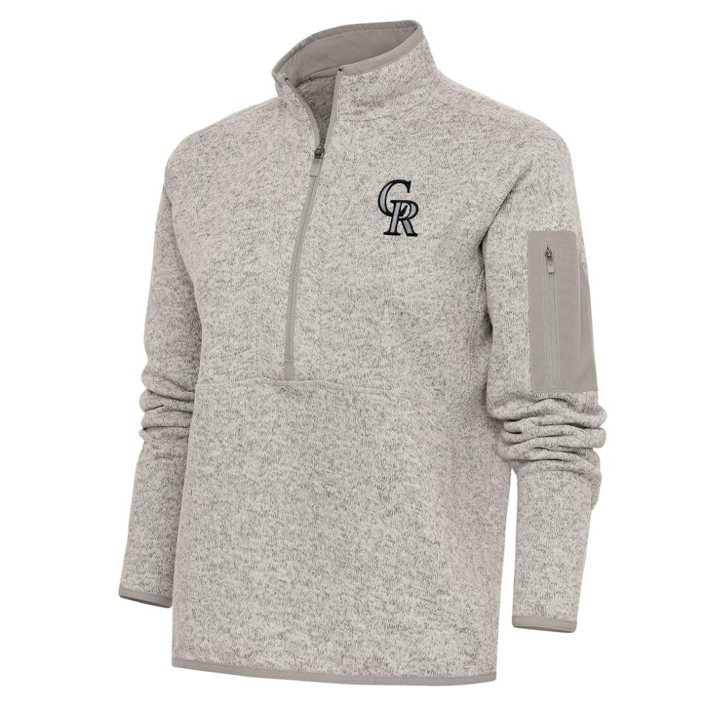 Colorado Rockies Antigua Women's Logo Fortune Quarter-Zip Pullover Jacket - Oatmeal Jackets