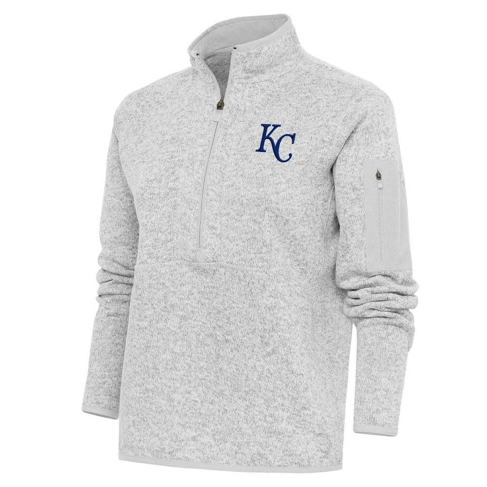 Kansas City Royals Antigua Women's Logo Fortune Quarter-Zip Pullover Jacket - Heather Gray Jackets
