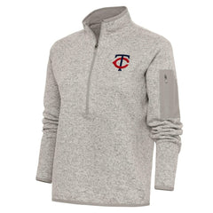 Minnesota Twins Antigua Women's Logo Fortune Quarter-Zip Pullover Jacket - Oatmeal Jackets