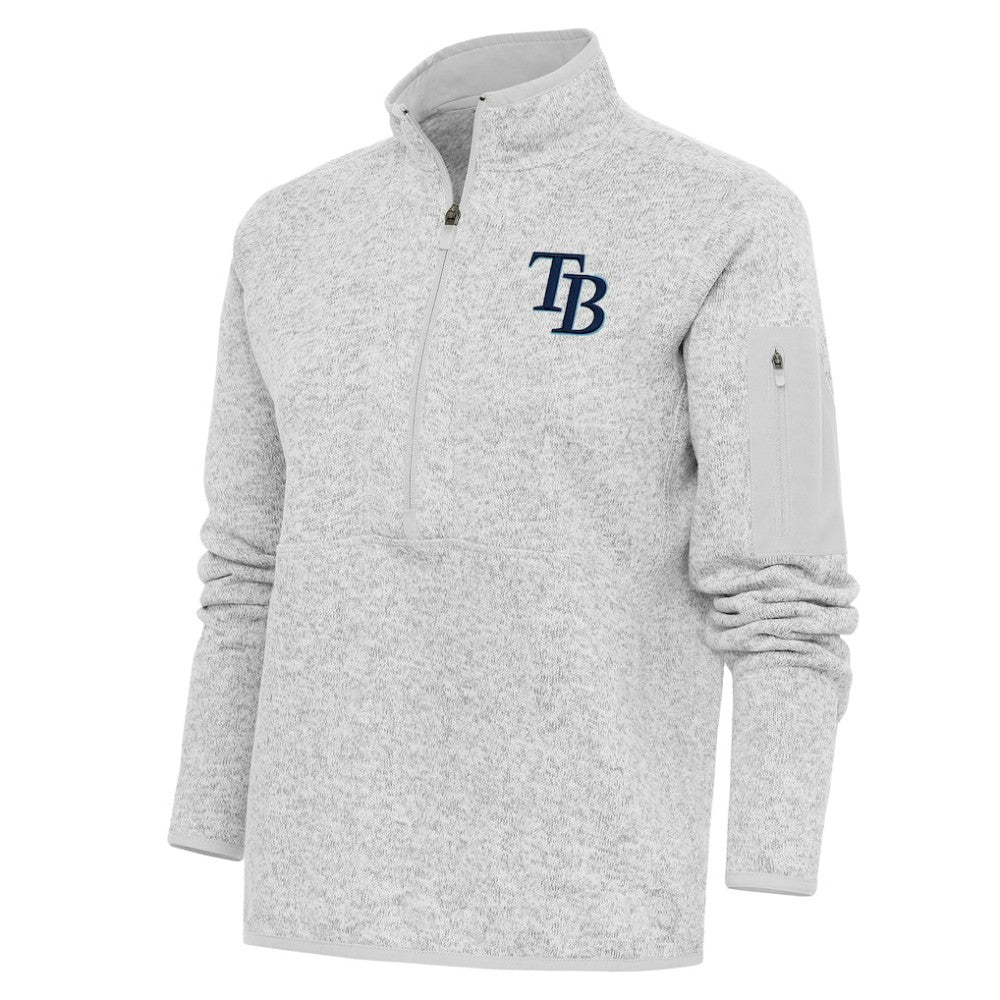 Tampa Bay Rays Antigua Women's Logo Fortune Quarter-Zip Pullover Jacket - Heather Gray Jackets