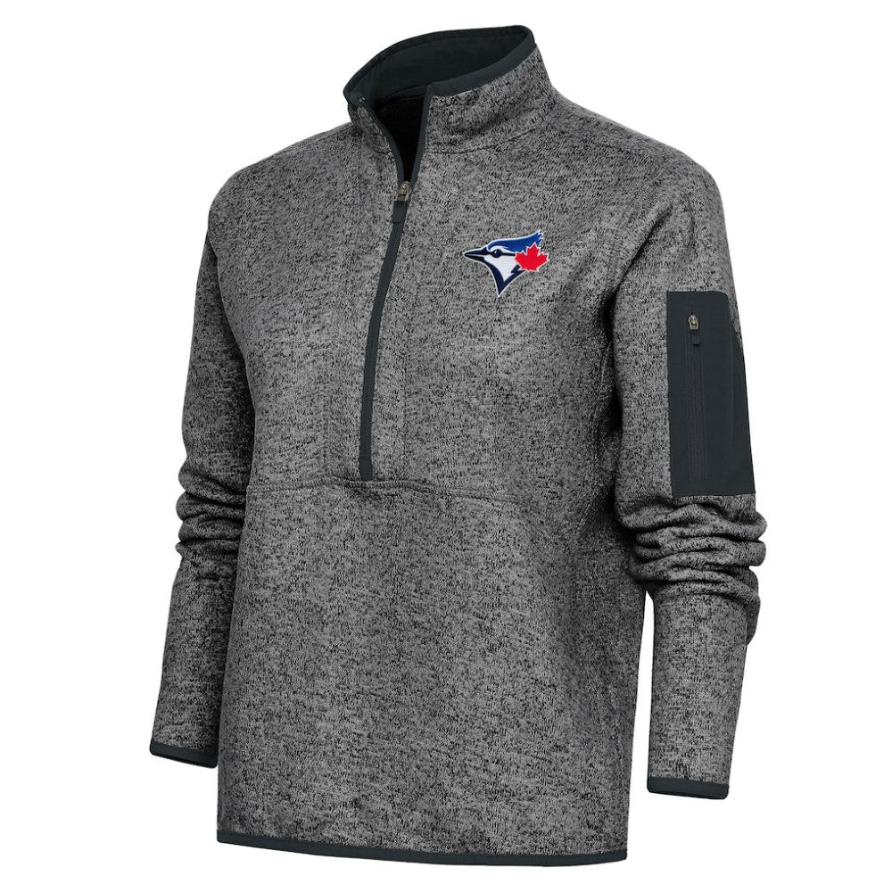 Toronto Blue Jays Antigua Women's Logo Fortune Quarter-Zip Pullover Jacket - Heather Charcoal Jackets