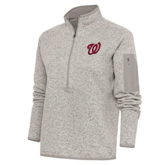 Washington Nationals Antigua Women's Logo Fortune Quarter-Zip Pullover Jacket - Oatmeal Jackets