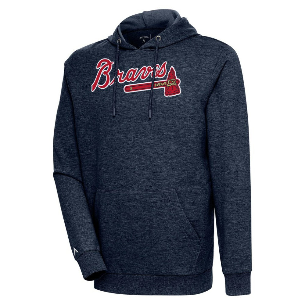 Atlanta Braves Antigua Action Pullover Hoodie - Heather Navy Hoodies